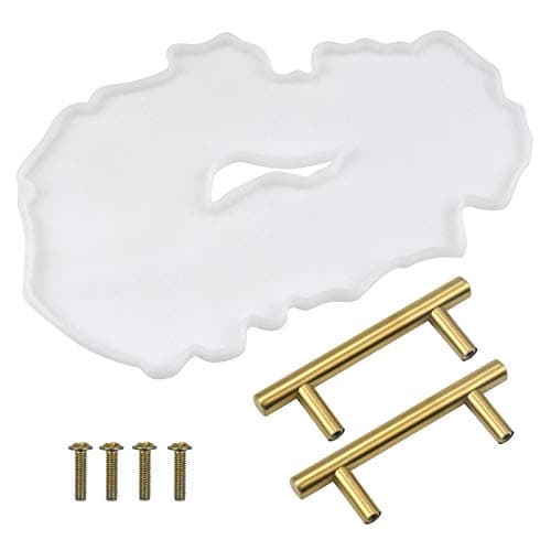 Changrongsheng Resin Casting Silicone Mold Irregular Resin Molds for Coasters Epoxy Resin Tray Molds Large Casting Resin Moulds with 2 PCS Golden Handles Resin Molds for Making Coasters Cups Mats Art supplies