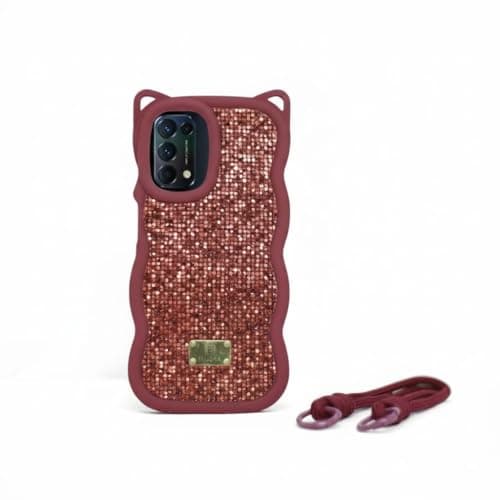 Case for Reno 5 Bling Glitter Diamond Sparkle Case,Crystalline Luxury Curly Wave Glittery Sparkly Cute Case Soft Silicone Shiny Star Fun Aesthetic (Wine Red)