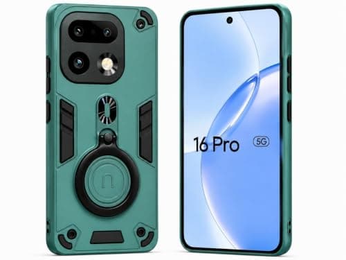 Case Compatible with REALME 16 PRO 5G Dual Layer Protective Shockproof Hard Armor Cover 360° Rotating Finger Ring Kickstand and Car Magnetic Mount, Green Cellular phone case