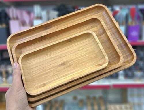 Generic Bamboo Serving Tray Set, Waterproof, 3 Different Sizes, Rectangular Shape, Natural Wood Finish, 22x12 cm, 27x17 cm, 32x22 cm .mk