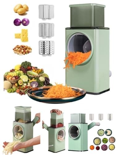 "7 in 1 Multi-Use Vegetable Cutter: Manual Slicer, Grater with 6 Different Shapes for Slicing & Grating.Perfect for Cutting Vegetables and Skin in Assorted Shapes, Round Slices and Chips!" Food slicer