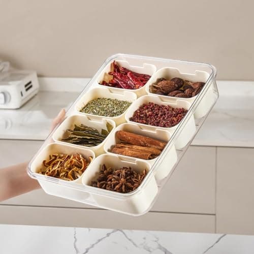 8-Compartment Acrylic Spice Box Airtight Lid Kitchen Storage Organizer Food storage container