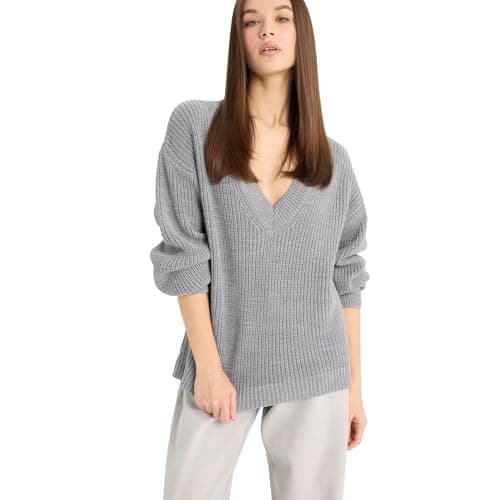 DeFacto Woman Young Oversize Fit V Neck Long Sleeve Tricot Pullover Z7135AZ, GreyS