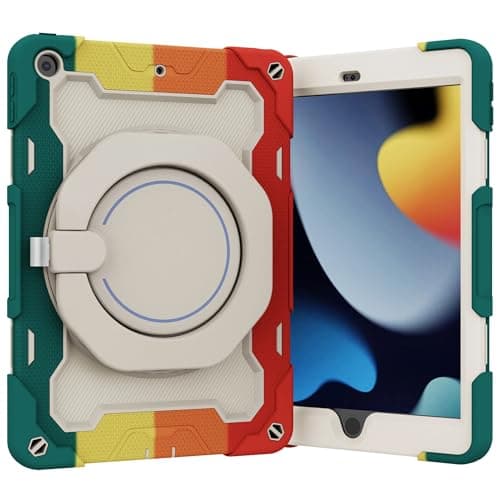 ECO Case For iPad 10.2" 9th/8th/7th Gen,Shockproof Rubber Hybrid PC Hard Case Folding Handle Stand Heavy Duty Protective Cover for iPad 10.2-inch with 360° Rotating Handle Stand (Red) Portable electronic device cover