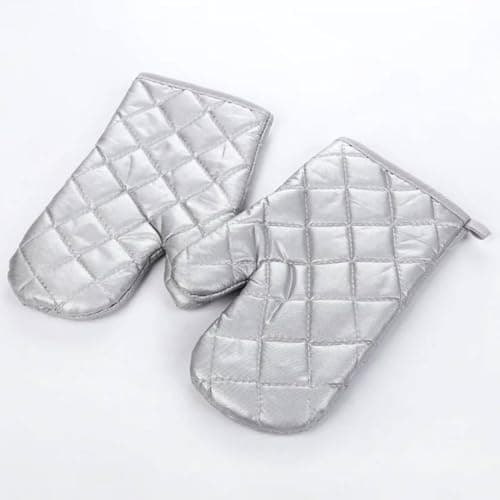 Generic Silver Quilted Heat Resistant Oven Mitts, 2-in-1 Thermal Gloves, Silver, Set of 2, for Both Hands, .sew