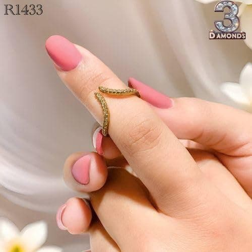 3 Diamonds 292474661779594 Gold-Plated Open Ring for Women – Curved Elegant Design with Zircon-1