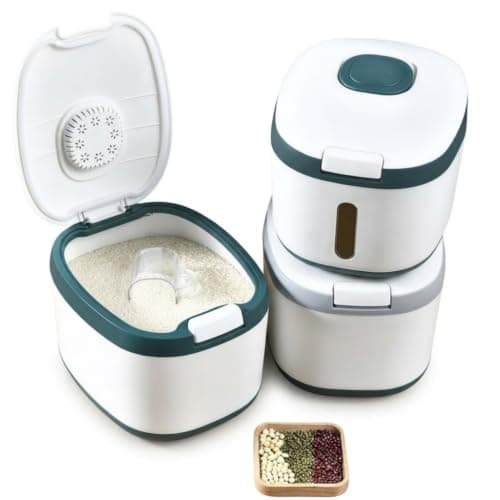 Touch Pulses Storage Box for Rice and Legumes - Soft Touch with Vent for Charcoal or Coffee to Absorb Moisture - Measuring Cup for Easy Use and Storage KH