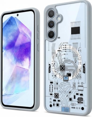 Compatible with Samsung Galaxy M55 Electronic Transparent Fashion Hard Case Cover gives your phone strong protection and a special look, Scratches and Shock Resistant Durable Material (Grey) Portable electronic device cover