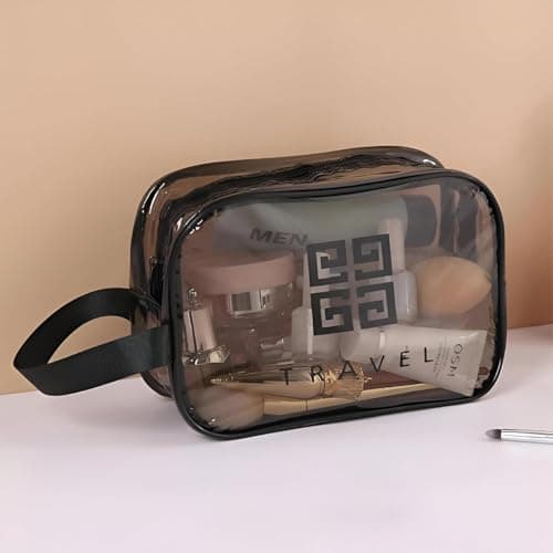 Transparent Makeup Bag Heavy Duty Wax Cloth Clear Cosmetic Organizer Pouch Egyptian Style Daily Use Travel Storage for Cosmetics Accessories Easy View Toiletry Bag Cosmetic case