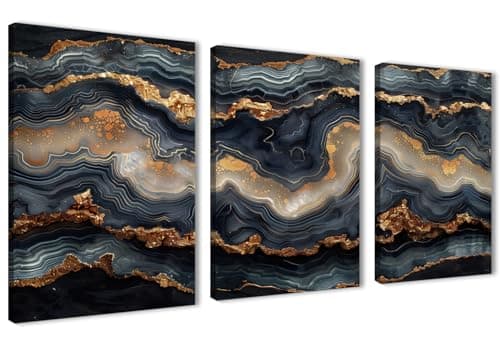 NOVA ART Black and White Dark Wave Canvas Wall Art Print with Gold Accents for Bedroom Living Room Office etc Modern Home Decor 30cm x 40cm x 3pcs
