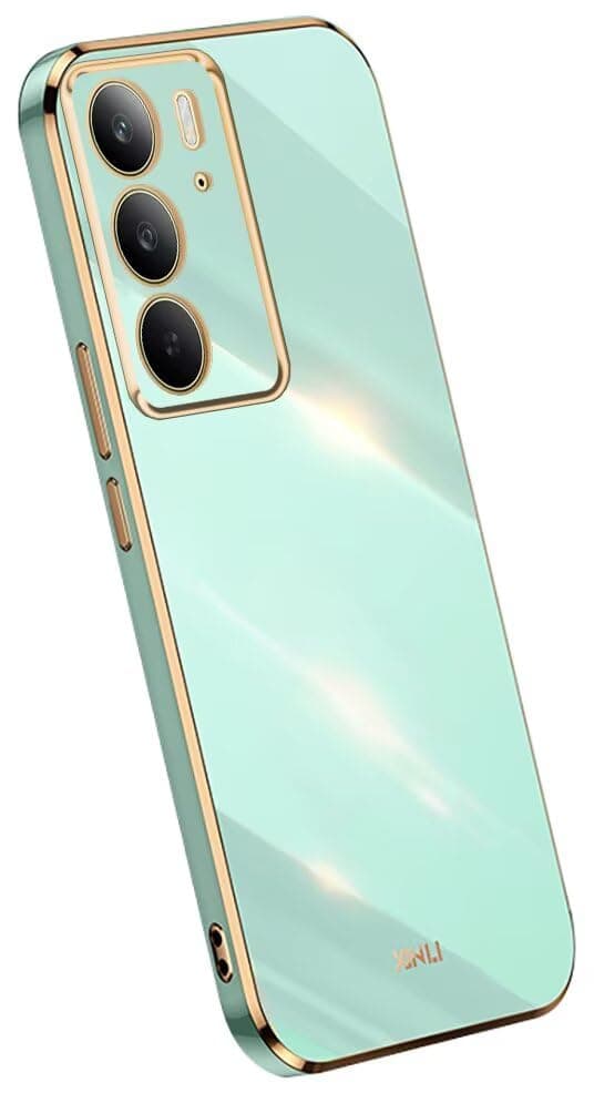 Topme Silicone Case for Realme C75 (4G) (6.72 Inches), [Gold Edge Style Mobile Phone Case] - Green Cellular phone case