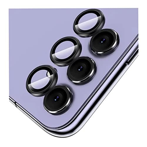 Reioo 9H Hardness Metal Tempered Glass Camera Lens Protector, Anti-Scratch Camera Loop Anti-Shock Compatible with Samsung A54/A34/A24 3pcs Black Camera lenses
