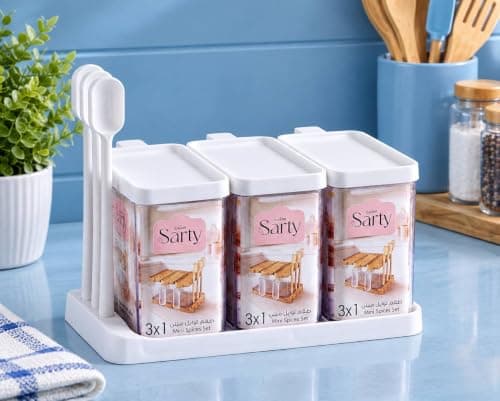 3-Piece Mini Acrylic Spice Jar Set with Holder and Spoons Organizer Rack
