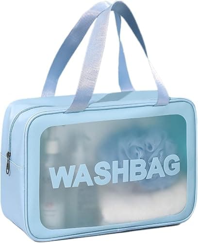 Circle M Matte Translucent Travel Toiletry Bag: Waterproof PVC Makeup Organizer 32x21.5x11.5cm – Blue Cosmetic case