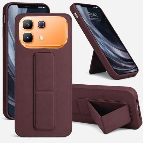 Back Cover Stand Case FOR INFINIX NOTE 60/ NOTE 60 PRO Magnetic Car Holder Soft Silicone Horizontal & Vertical Kickstand Cover Wrist Strap Full protection Anti Fingerprint Case (RED WINE) Cellular phone case