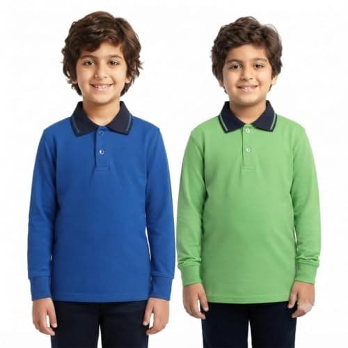 Red Circle Bundle of 2 long Sleeve Polo T-Shirt Kids royal blue-Green 14