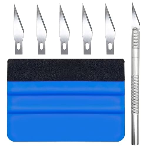 Squeegee, 7-Piece Car Wrapping Vinyl Tool Kit with 1 Scraper, 1 Squeegee, and 5 Replacement Blades, Essential Gadgets for Vinyl Wrap and Car Tool Kit Set for Decals, Window Film, Wallpaper