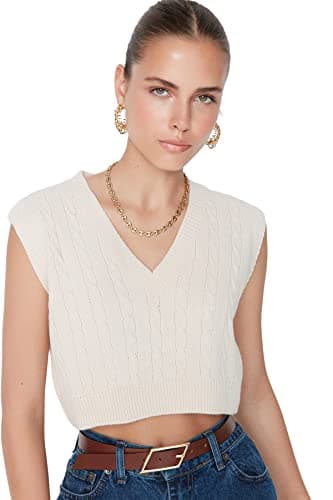 TRENDYOL Womens V Neck Knitwear Sweater TWOAW22BZ0049