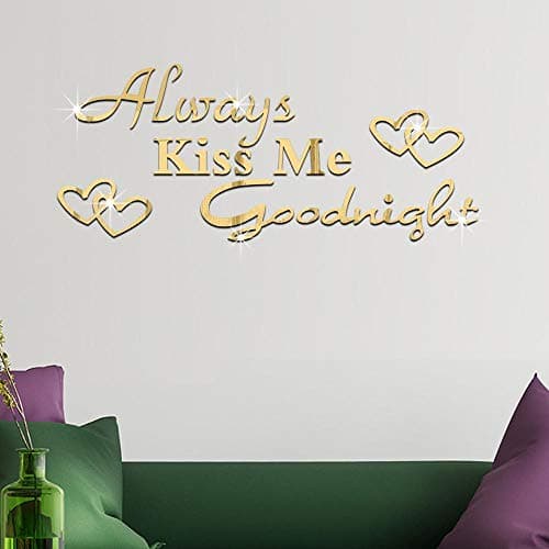 Husband and wife Always Kiss Me Goodnight Wall Art Stickers Acrylic Mirror Decal DIY Home Decoration Wall Mural Room Sticker for Living Room Wall Stickers