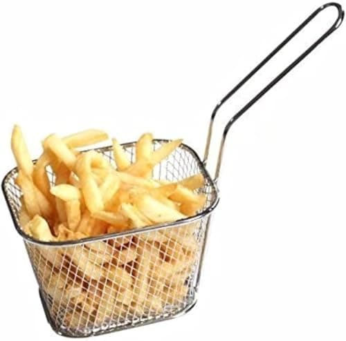 Stainless Steel Mesh Serving Basket for French Fries and Appetizers Small Mini Food Presentation Strainer for Kitchen Restaurants and Cafes Silver