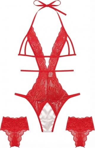 Red Lycra Lace Lingerie for Women - Nightwear - One Size Nightgown nightshirt