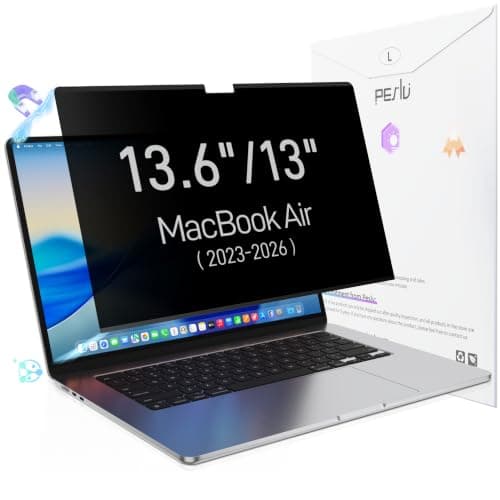 Peslv Magnetic Privacy Screen for Macbook Air 13.6 Inch/13 Inch | (2022-2026, M2-M5 Chips) Only. Magnetic Top Nano Silicone Bottom, Removable & Reusable, Matte Anti Glare & Blue Light Screen protector