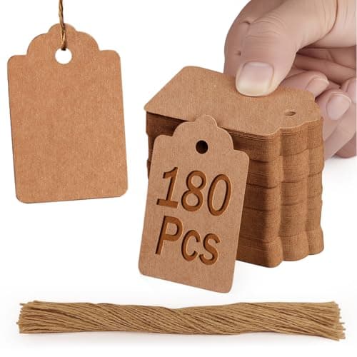 PH PERKHOMY 180 Pcs Kraft Paper Gift Tags with String, Blank Price Tags for Gifts Crafts Wedding Christmas, Brown Label