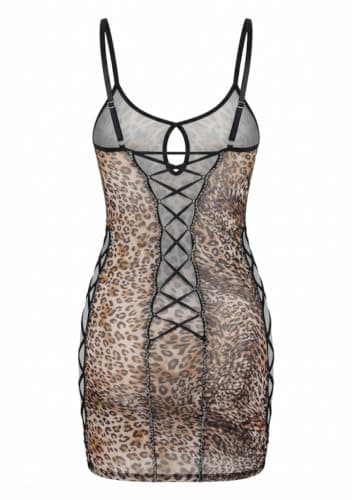 Women's Leopard Crisscross Short Lingerie - One Size Nightgown nightshirt