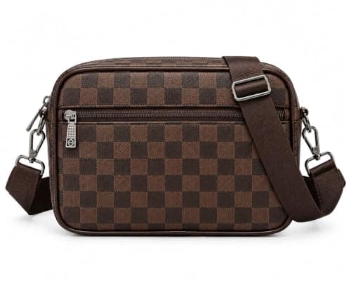 Men's Crossbody Bag Fashion Shoulder Hand Bag Leather Handbag Casual Plaid Design Stylish Large Space for Outdoor Travel