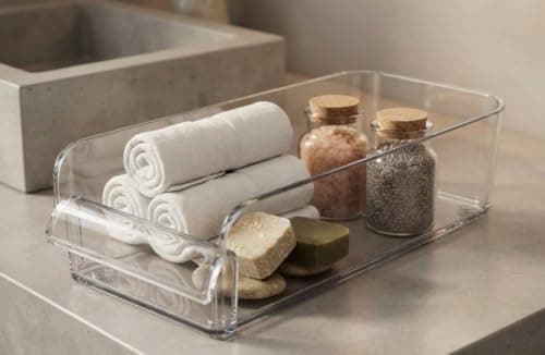 Generic Acrylic organizer with handle,For the fridge, office, bathroom,Can be used on multiple levels,Capacity 3.8 liters, .sa