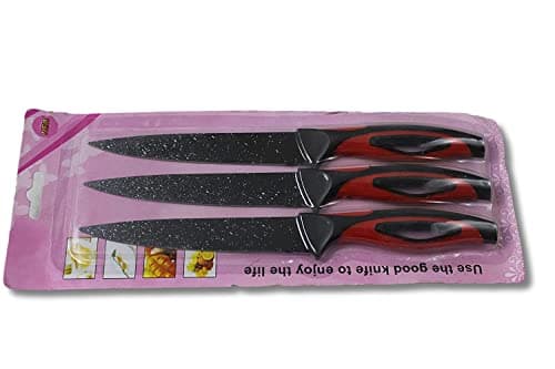 Granite Knife Set 3 Piece Plastic Handle (Black in Red) Kitchen knife
