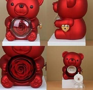 Generic Romantic Teddy Bear Jewellery Box with Crystal Globe, Rotating Design, Gift Set (red) Jewelry storage
