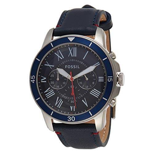 Fossil Men'S Blue Dial Leather Band Watch Fs5373, Analog