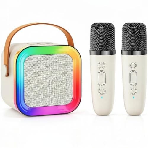 Sub K12 Portable Karaoke Machine with 2 Wireless Microphones, Professional Mini Portable Bluetooth Speaker with RGB LED Lights, High Sound Quality, Large Battery, Minimalist Design