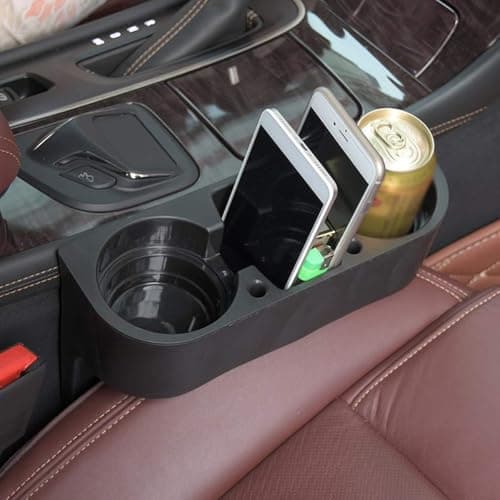 Car Organizer Storage Box Cup Holder, Car Seat Pocket with Side Slot for Wallet, Phone, Coins, Cigarettes, Keys, Cards, Multifunctional Design (Black) - KaberTrade Caddy