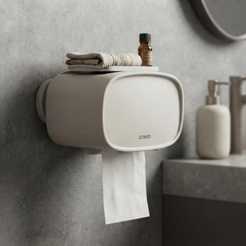 Wall Mounted Bathroom Organizer Multi Purpose Storage Rack with Integrated Tissue Holder and Shelves for Personal Care Essentials and Toiletries
