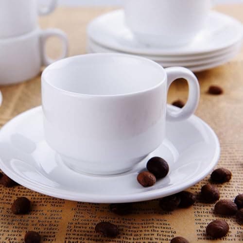Porcelain Coffee Cup Set, 250ml, 12-Piece, Classic White.