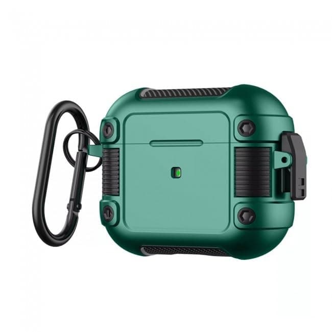 Case for (Compatible with AirPods Pro 2) Side Safety Lock Full-Body Protective Case Cover with Keychain, Front LED Visible, Open Holes for Bottom Speakers (Green And Black) Portable electronic device cover