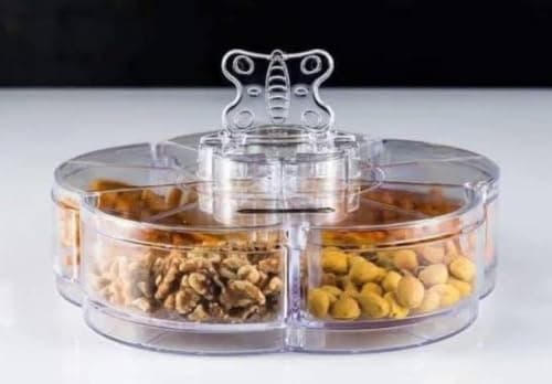 Generic Rotating Acrylic Snack Organizer, 5 compartments, Versatile: for makeup, accessories, or as a serving dish for nuts and chocolates, .bI