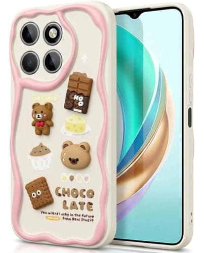 Compatible with Honor X6A (3D) Cartoon Case - Cute and Lightweight Raised Elements Soft Silicone Wavy Shape Comfortable Hand Cover (Chocolate & Cookies) Cellular phone case