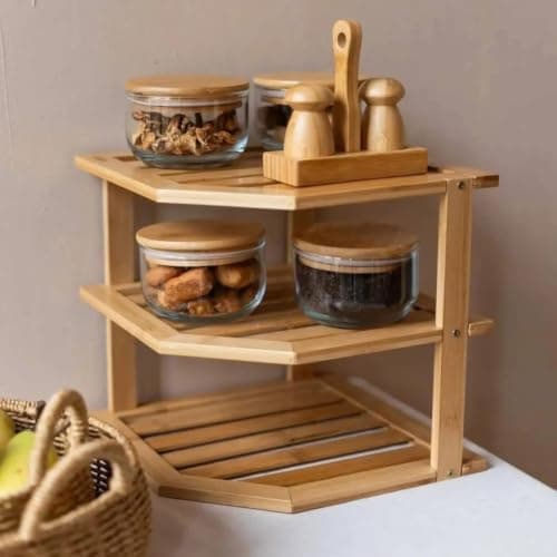 Generic Hollow wooden stand,3 tiers ,Versatile for spice jars and legumes, also a stand for fruits and vegetables, .ht Storage rack