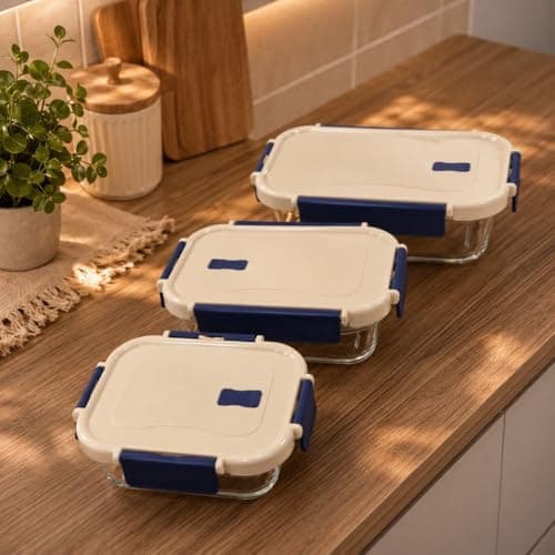 Generic Glass Food Storage Container Set, 3 Piece, Airtight Lids, Multiple Sizes for Vegetables, Fruits, and Leftovers, .Ais