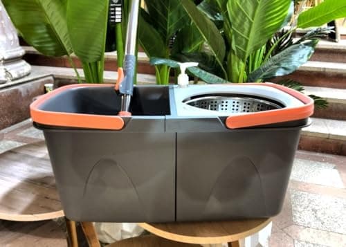 Generic 2-in-1 Spin Mop and Bucket System with Foldable Design, Microfibre Mop Head, 2 Refills, Grey and Orange. Mop bucket set