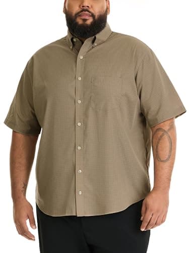 Van Heusen Men's Big and Tall Wrinkle Free Short Sleeve Button Down Shirt, Aluminum, XXL Tall