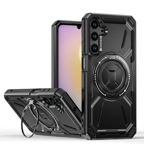 GOLDEN MASK Compatible With Samsung GalaxyA56/A36 Armored II Series Magnetic Holder Phone Case (Black) Cellular phone case