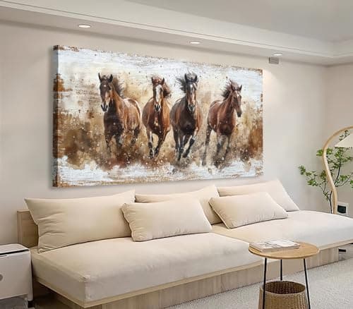 tigeridge Horses Canvas Wall Art - Brown Horse Pictures Animal Wall Decor Running Horses Painting Prints Artwork for Living Room Bedroom Home Office Wall Decorations 24" x 48"