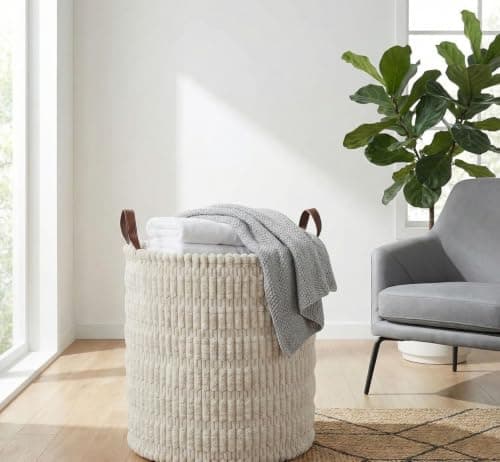 Plush Padded Storage Basket with Durable Leather Handles for Home Organization Elegant Velvet Clothes Bin Soft Interior Lining Decorative Container Laundry hamper