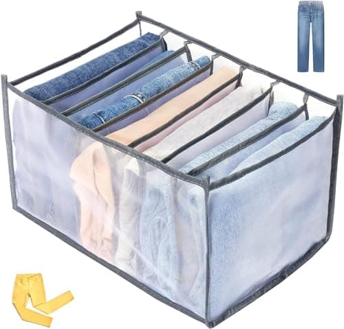 Efficient Wardrobe Clothes Storage:7 Grids Foldable Drawer Organizer - Large Capacity Storage Box for T-shirt, Leggings, Skirts, Jeans (1 Pack) Caddy