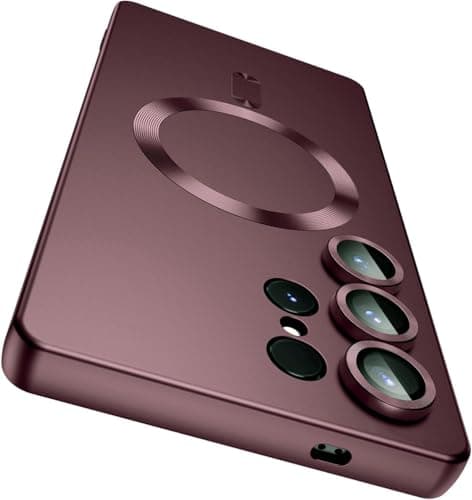 Case Cover Compatible with Magnetic for Samsung Galaxy S23 Ultra Case [Compatible with MagSafe][Built-in Camera Lens Protector] Slim Soft Silicone Bumper Shockproof Metallic Luster (Burgundy)