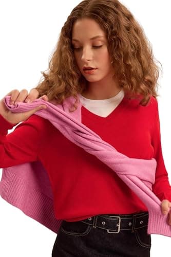 DeFacto Woman Core Relax Fit V Neck Long Sleeve Tricot Pullover C4024AX, RedXS